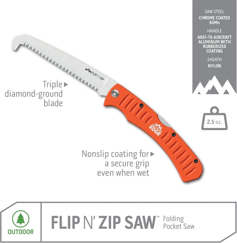 Outdoor Edge 4.5" Flip N' Zip Saw - Lightweight Folding Aluminum Handle Outdoor-Hunting Saw with 65Mn Spring Steel Blade and Triple Ground Teeth for Bone and Wood with Nylon Sheath - Image 2